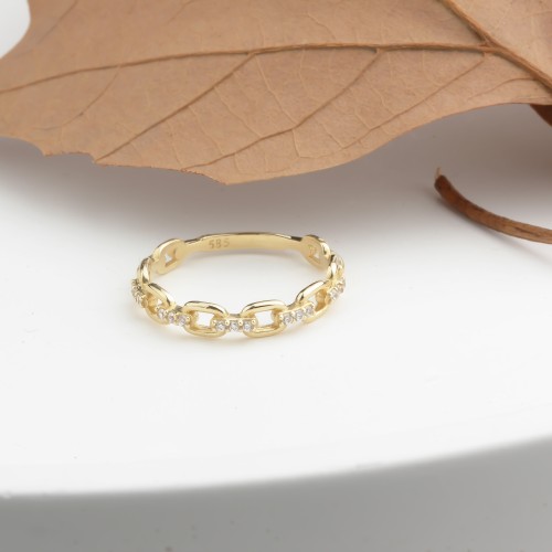 Glorria Altın Taşlı Zincir Yüzük