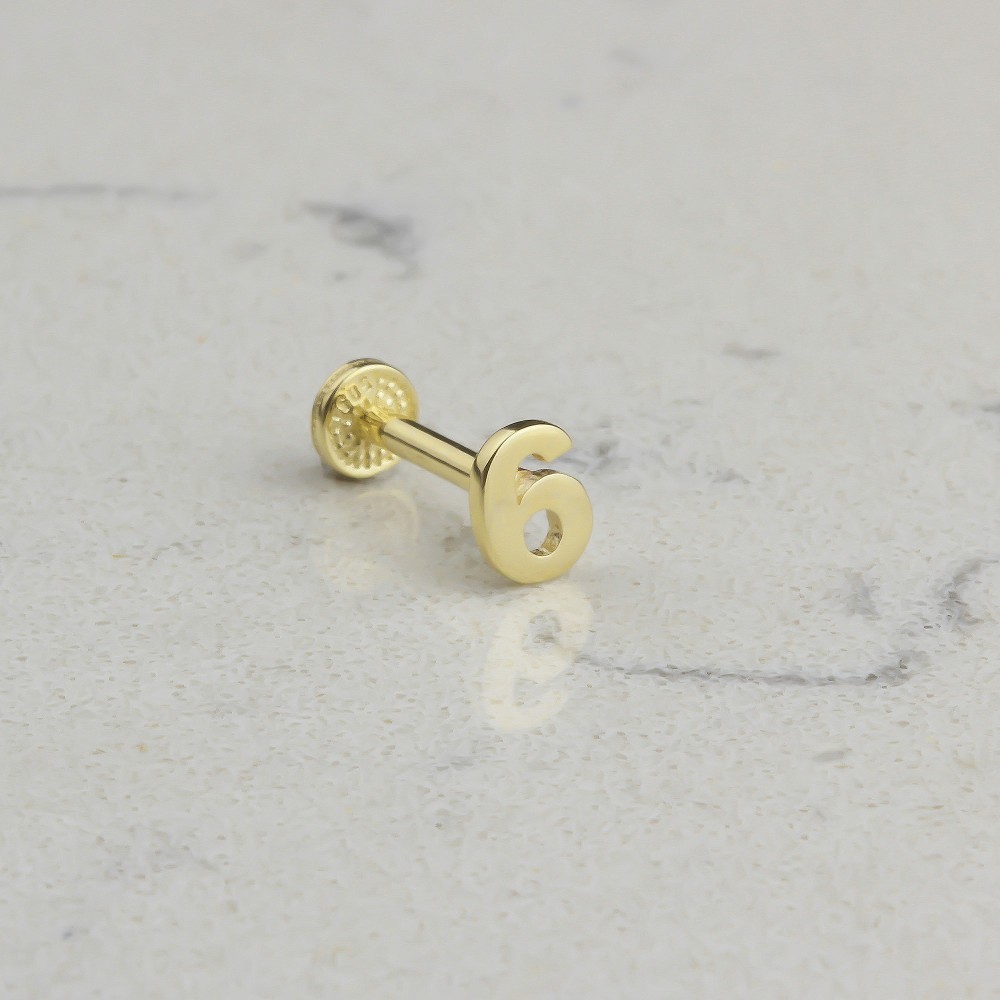 Glorria Altın 6 Rakam Tragus Piercing Glorria Altın 6 Rakam Tragus Piercing