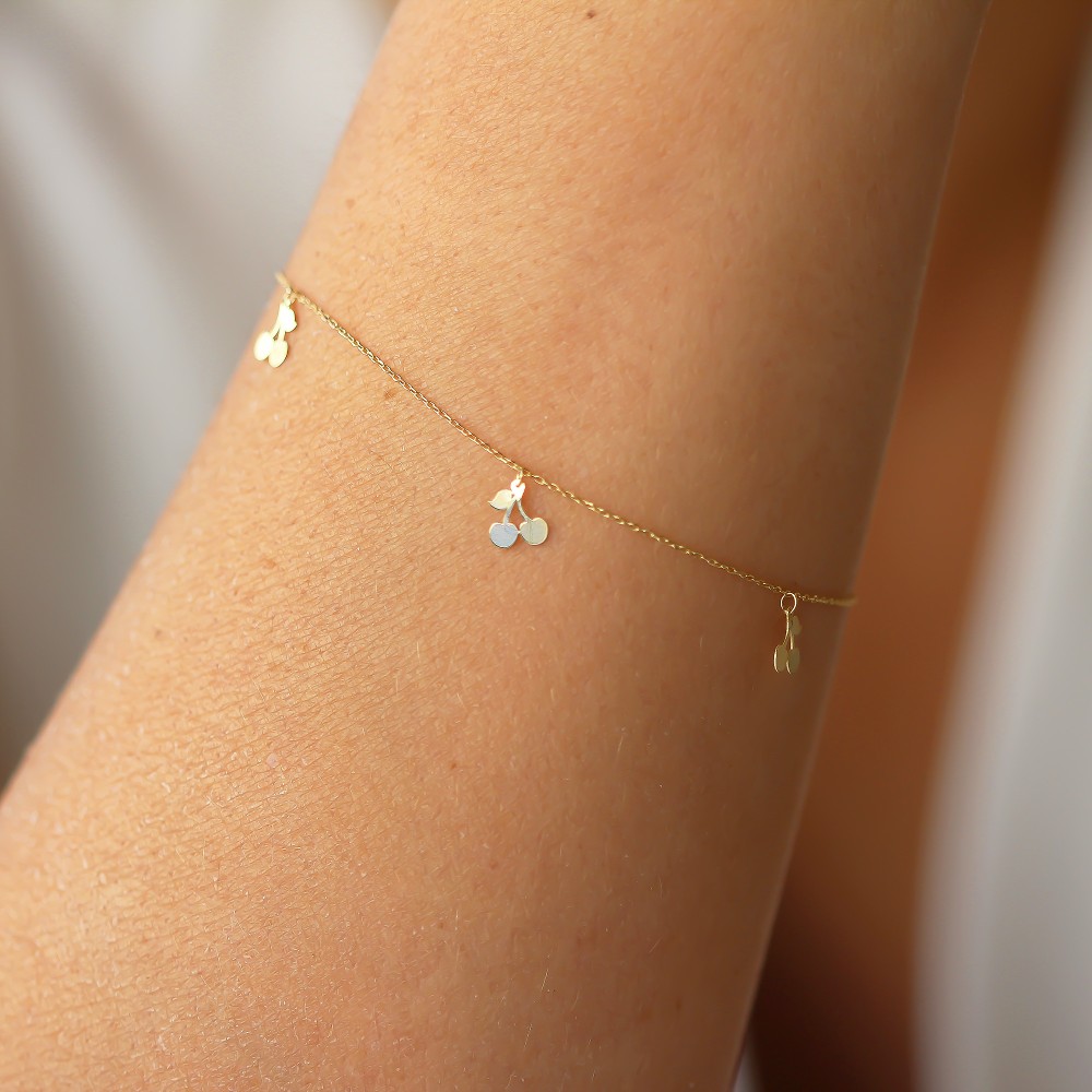 Glorria Altın Kiraz Bileklik