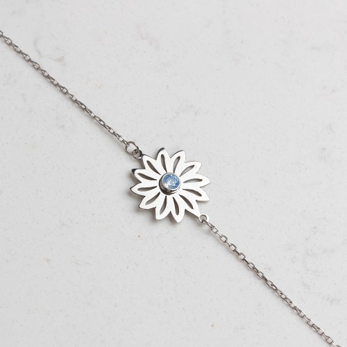 Glorria Kişiye Özel Doğum Çiçeği ve Doğum Taşı Gümüş Bileklik