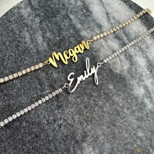 Glorria Gümüş Kişiye Özel İsimli Suyolu Bileklik