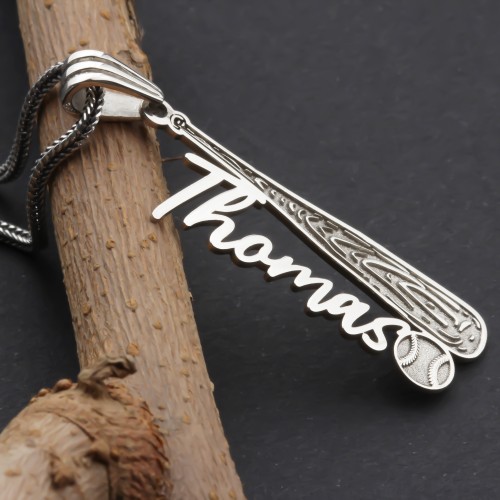 Glorria Gümüş Kişiye Özel İsimli Beyzbol Sopası Kolye