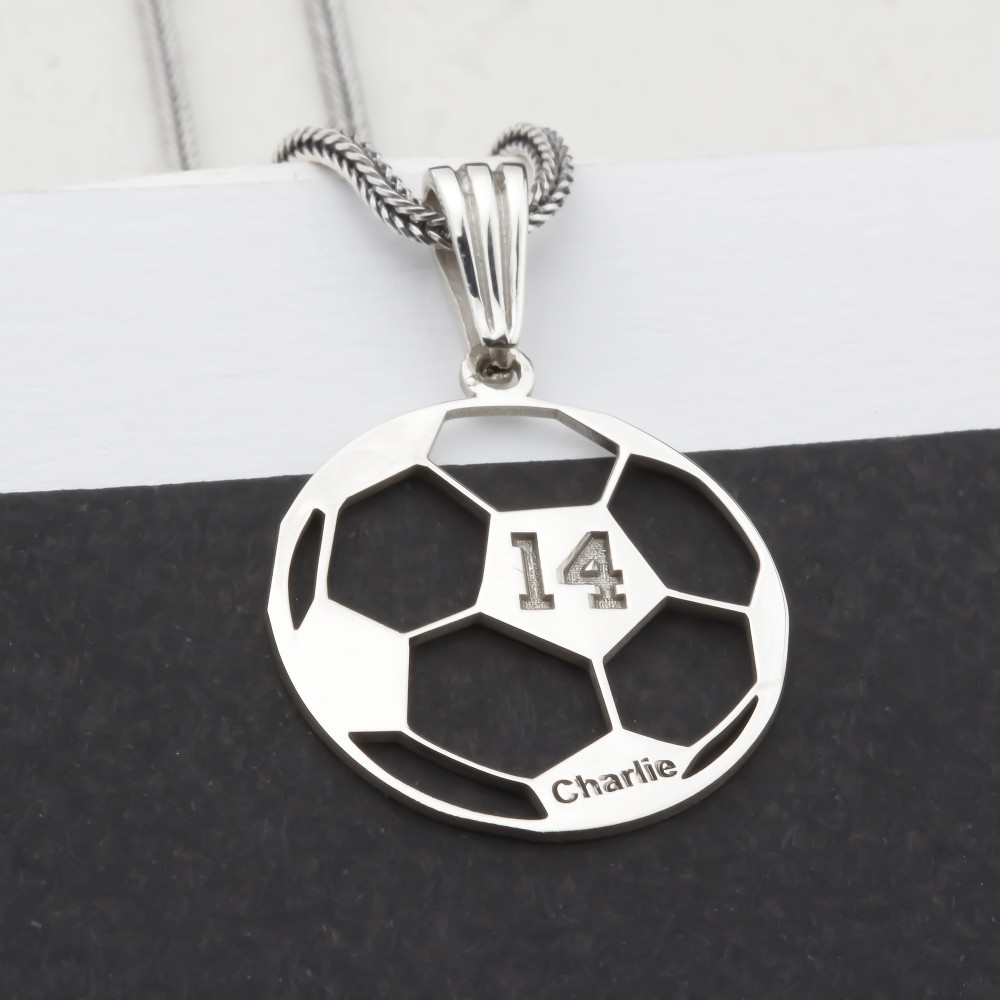 Glorria Gümüş Kişiye Özel İsim ve Numaralı Futbol Topu Kolye