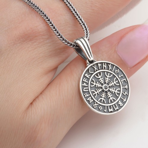 Glorria Gümüş Viking Vegvisir Pusulası Kolye