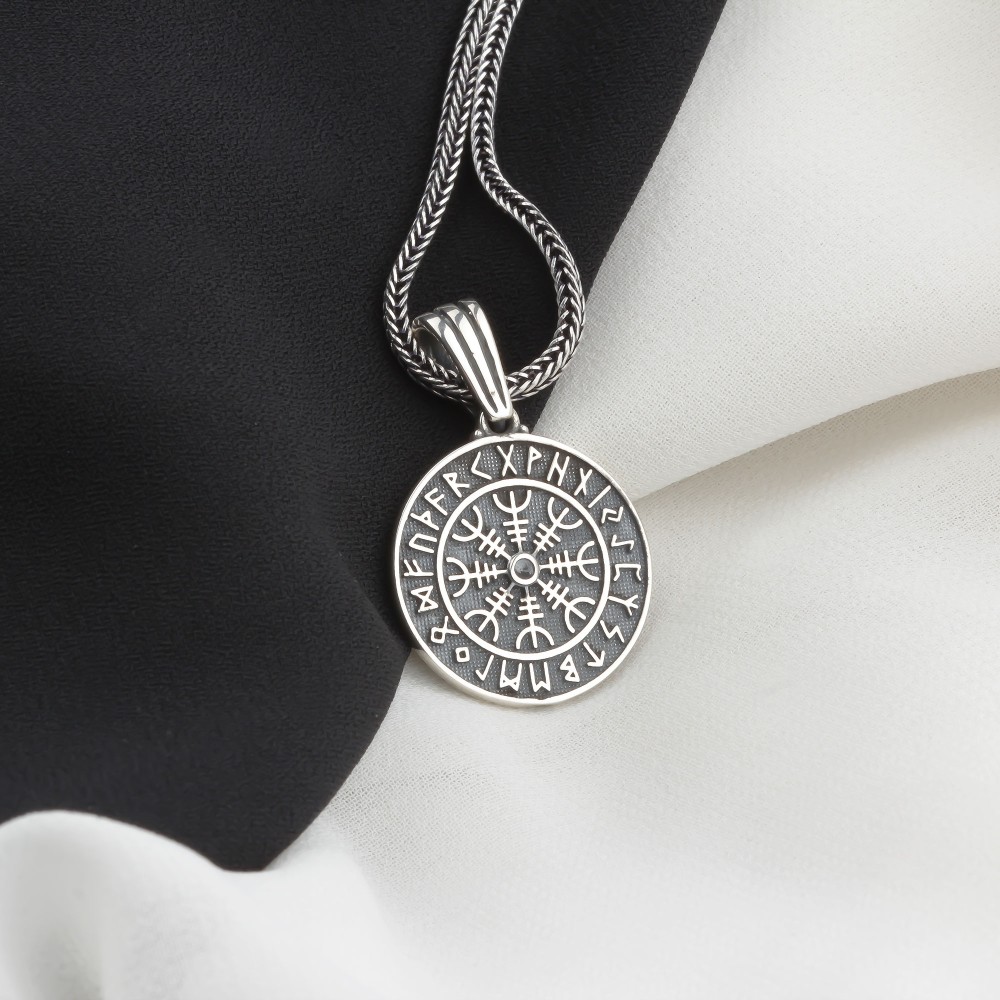 Glorria Gümüş Viking Vegvisir Pusulası Kolye