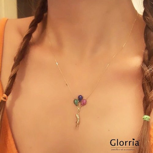 Glorria Altın Renkli Taşlı Balon Kolye Glorria Altın Renkli Taşlı Balon Kolye