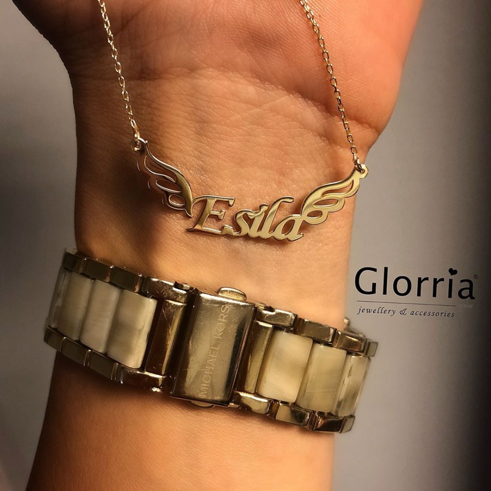 Glorria Kişiye Özel İsimli Kanat Gümüş Kolye GLR536