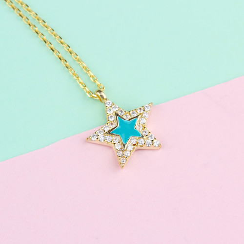 Glorria Gümüş Taşlı Yıldız Kolye