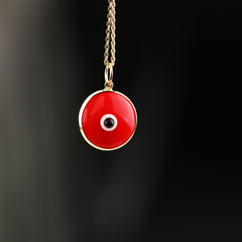 Glorria Altın Kırmızı Nazar Boncuğu Kolye