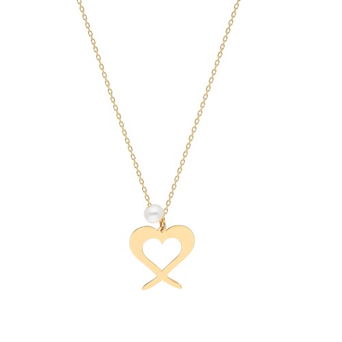 Glorria Altın İnci Kalp Kolye Glorria Altın İnci Kalp Kolye
