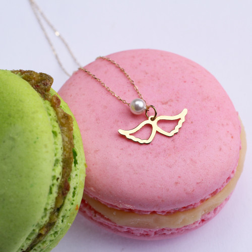 Glorria Altın İnci Kanat Kolye Glorria Altın İnci Kanat Kolye