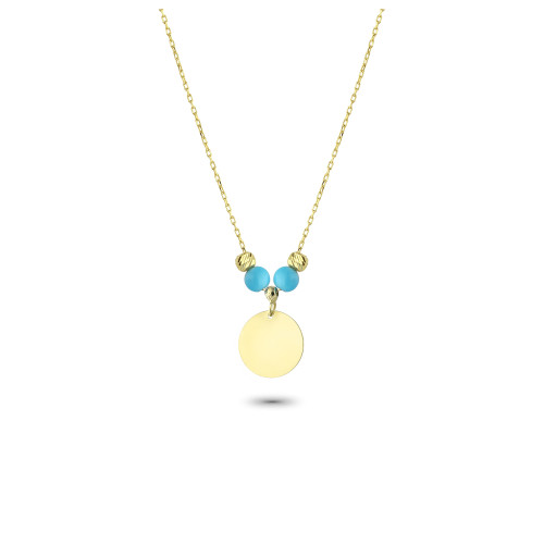 Glorria Altın Renkli Taşlı Plaka Kolye