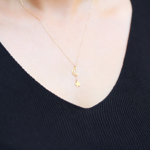 Glorria Altın Ay Yıldız Kolye