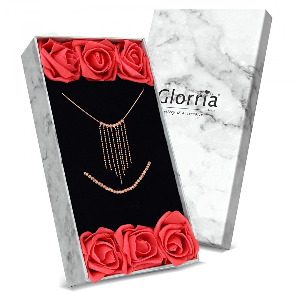 Glorria Gümüş Dorika Kolye, Bileklik, Çiçekli Hediye Seti - UG0006-HS