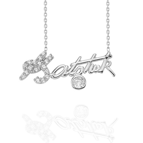 Glorria Gümüş Taşlı Atatürk İmza Kolye